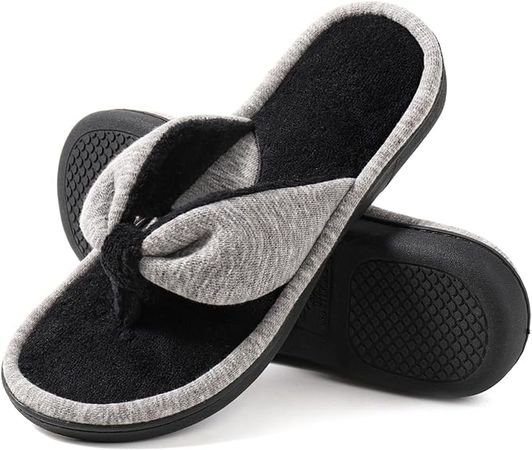 Amazon.com | Wishcotton Women's Adjustable Memory Foam Flip Flop Slippers Cozy Lightweight Open Toe House Shoes, Grey, 9-10 Women | Slippers