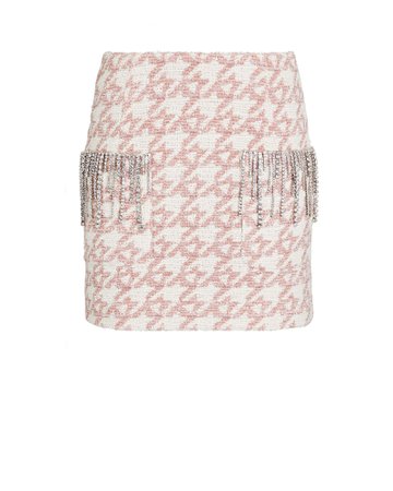 AREA Crystal Fringe Houndstooth Mini Skirt | INTERMIX®
