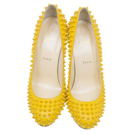 Buy Christian Louboutin Yellow Patent Fifi Spike Pumps Size 40.5 41756 at best price | TLC