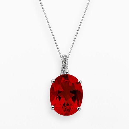 Gemminded Sterling Silver Lab-Created Ruby and Diamond Accent Oval Pendant