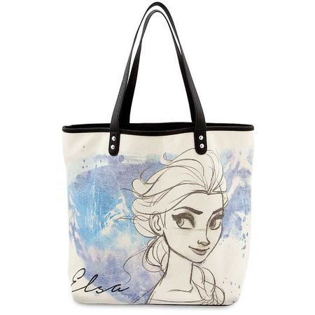 Disney Frozen Elsa Hand Drawn Canvas With Faux Leather Tote