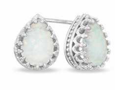 zales opal stud earrings teardrop shape style silver white gold platinum earring jewelry