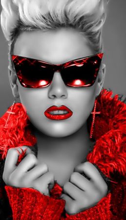 Black & White Model Red Lips, Sunglasses, Sweater