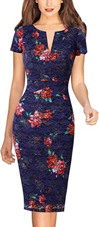 VFSHOW Womens Front Zipper Lace Cocktail Patchwork Work Business Party Pencil Dress at Amazon Women’s Clothing store