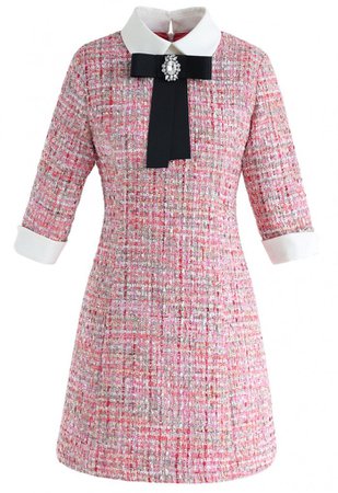 Knock on Your Heart Diamond Bowknot Tweed Dress - Party - DRESS - Retro, Indie and Unique Fashion