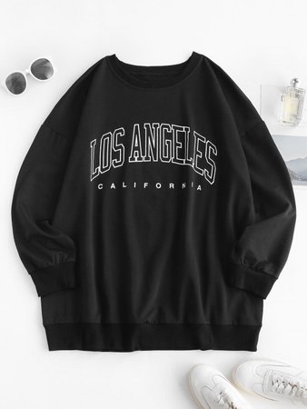 [26% OFF] 2020 Boyfriend LOS ANGELES Graphic Sweatshirt In BLACK | ZAFUL