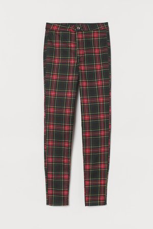 High Waist Twill Pants - Black/red plaid - Ladies | H&M US