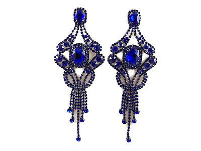 BLUE RHINESTONE STATEMENT Pageant Drag Queen Oversized 5.5" Pierced Earrings - $15.99 | PicClick