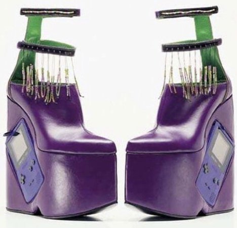 helen red richards purple and green gameboy heels
