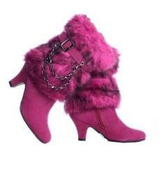 Hot pink suede and faux fur ankle boots