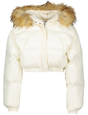 Pearl Crop Faux Fur Hood Puffer Jacket
