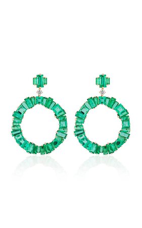 Goshwara 18K Yellow Gold Emerald Fancy Baguettes Circle Earrings With Diamonds