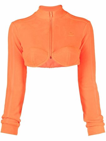 adidas embroidered logo cropped jacket orange