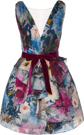 Floral-Pattered Silk Cocktail Dress