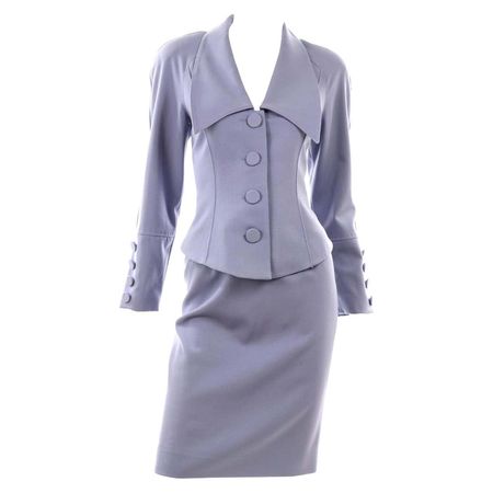 Albert Nipon Vintage Periwinkle Skirt and Jacket Suit With Dramatic Collar Lapel For Sale at 1stDibs | periwinkle suit, albert nipon suits, vintage purple suit