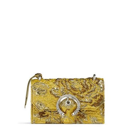 Gold Brocade Fabric Mini Bag with Crystal Buckle|PARIS| Autumn Winter 19| JIMMY CHOO