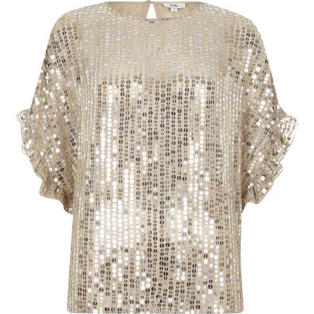 Gold sequin embellished frill sleeve top - Blouses - Tops - women