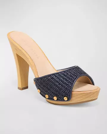 Veronica Beard Layne Raffia Slide Clog Sandals | Neiman Marcus
