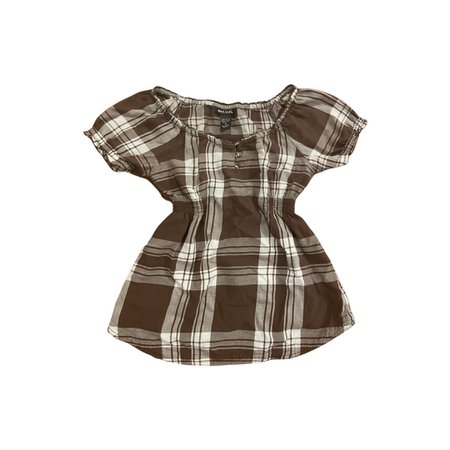 brown plaid gingham pattern puff sleeve milkmaid style top