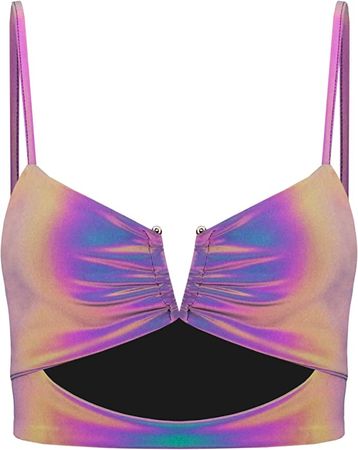 Amazon.com: Giovacker Women's Reflective Crop Tops Festival Rave Outfits Girls Club Tank Vest : Clothing, Shoes & Jewelry