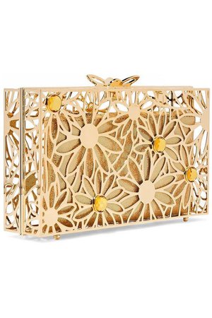 Charlotte Olympia Pandora In Bloom Crystal Embellished Gold Clutch