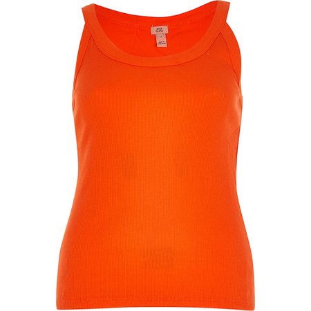 Orange ribbed v neck fitted vest | River Island