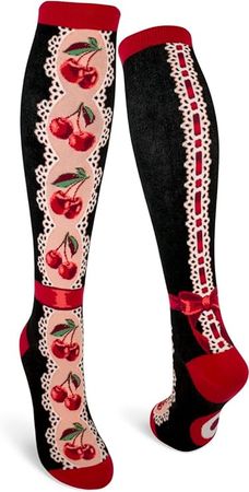 Amazon.com: ModSocks Women's Cherries Knee Socks in Black : Clothing, Shoes & Jewelry