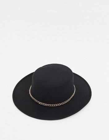 Черная шляпа канотье с золотистой цепочкой My Accessories London | ASOS