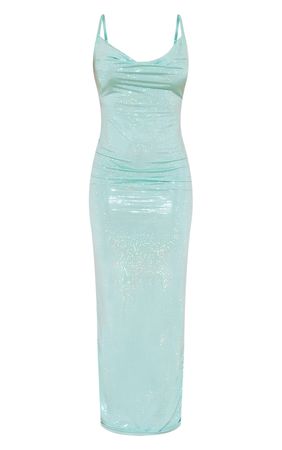 Green Sparkle Cowl Neck Maxi Dress | PrettyLittleThing USA