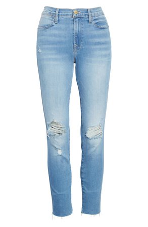 FRAME Le High Ripped Raw Hem Ankle Skinny Jeans (Daze) | Nordstrom
