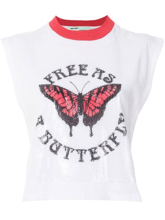off-white sequin butterfly gym tank crop top 'free as a butterfly'
