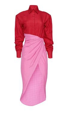 Brandon Maxwell - Windowpane Shirt Dress with Wrap Skirt