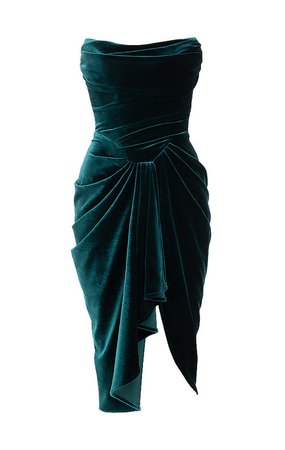 Clothing : Midi Dresses : 'Lysette' Emerald Green Strapless Corset Dress