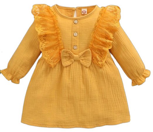 Toddler Girl Dresses Autumn Princess Dress For Kids Clothes Solid Ruffle Bow knot Buttoned Dress Girl Clothing 1 2 3 4 5 Years yellow