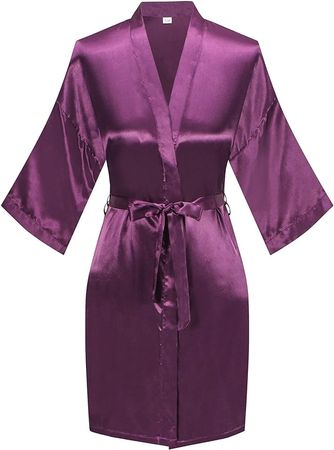 Mignon Cromwell Women's Pure Color Satin Kimono Robe Short Bridesmaids Robe Dressing Gown at Amazon Women’s Clothing store