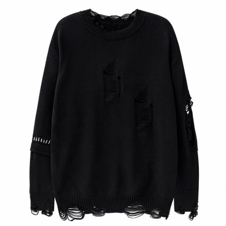 Oversize Black Ripped Sweater