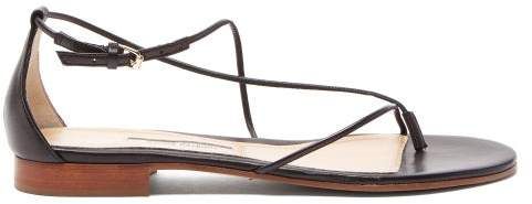 String Thin Strap Leather Sandals - Womens - Black