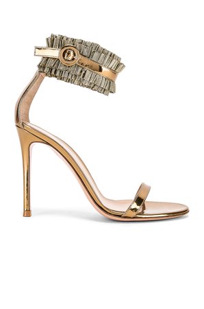 Gianvito Rossi Ruffle Ankle Strap Heels in Gold | FWRD