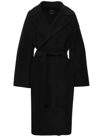 Black Shoulder Padded Belted Pu Trench Coat