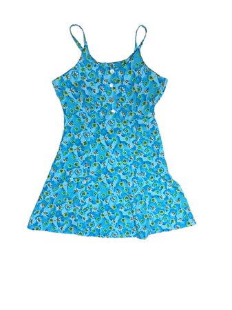 90s Bright Florescent Blue Floral Mini Skater Dress // 5 7 9 | Etsy