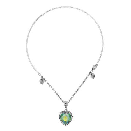 Silver Tone AB Crystal Heart Wire Necklace