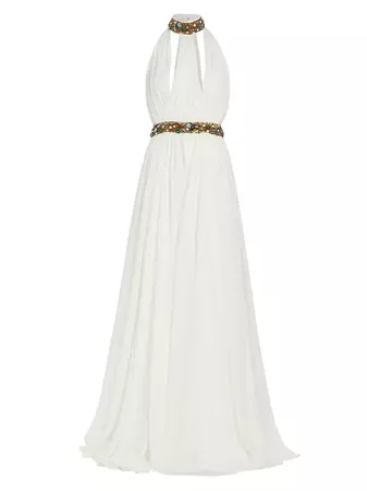 Shop Reem Acra Greecian Chiffon Halter Gown | Saks Fifth Avenue