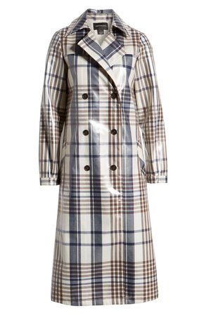 Something Navy Water Resistant Plaid Glossy Trench Coat (Nordstrom Exclusive) | Nordstrom