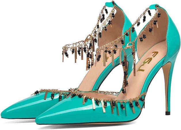 Amazon.com | FSJ Women Elegant Pointed Toe Stiletto High Heel Pumps Ankle Strap Chain Fashion Party Dress Shoes Size 4-15 US | Shoes