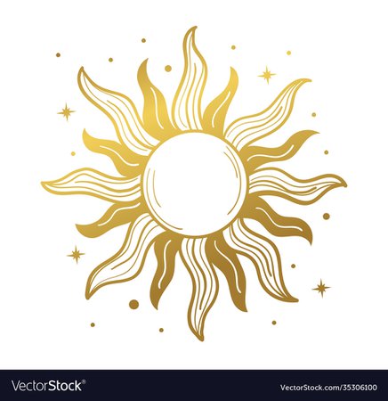 Sun golden mystical logo retro design Royalty Free Vector