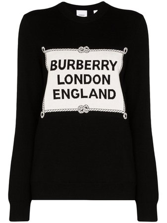 Black Burberry Trentley Logo Intarsia Merino Wool Sweater | Farfetch.com