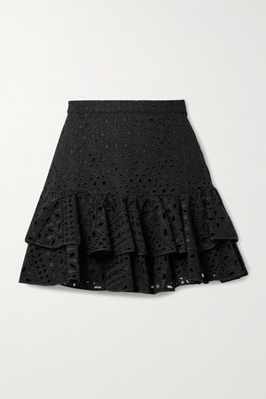 Natalie Tiered Broderie Anglaise Cotton-blend Mini Skirt - Black