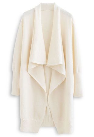 Waterfall Longline Knit Cardigan in Cream - Retro, Indie and Unique Fashion