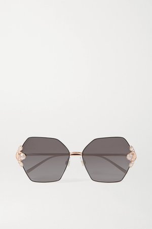Gray Faux pearl-embellished hexagon-frame gold-tone sunglasses | Dolce & Gabbana | NET-A-PORTER