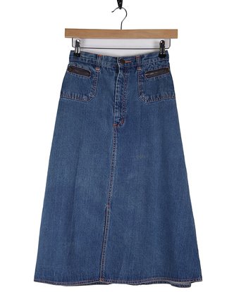 Vintage 1970s Blue Denim Midi Skirt - XS | Clothing | Rokit Vintage Clothing